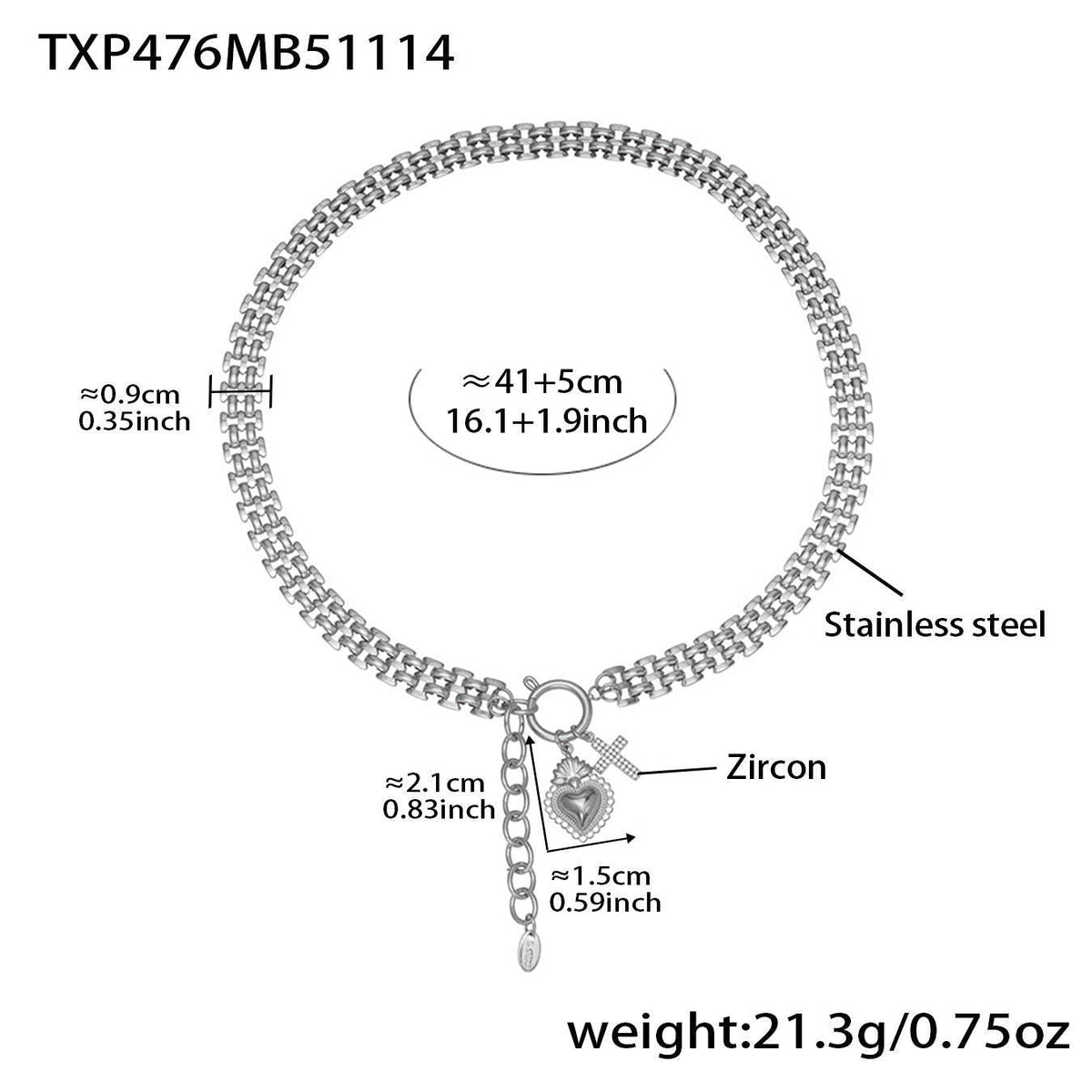 D관 - 하트 풀큐빅 펜던트 체인 스테인리스 스틸 목걸이 팔찌 [TXP476] 25.11-3