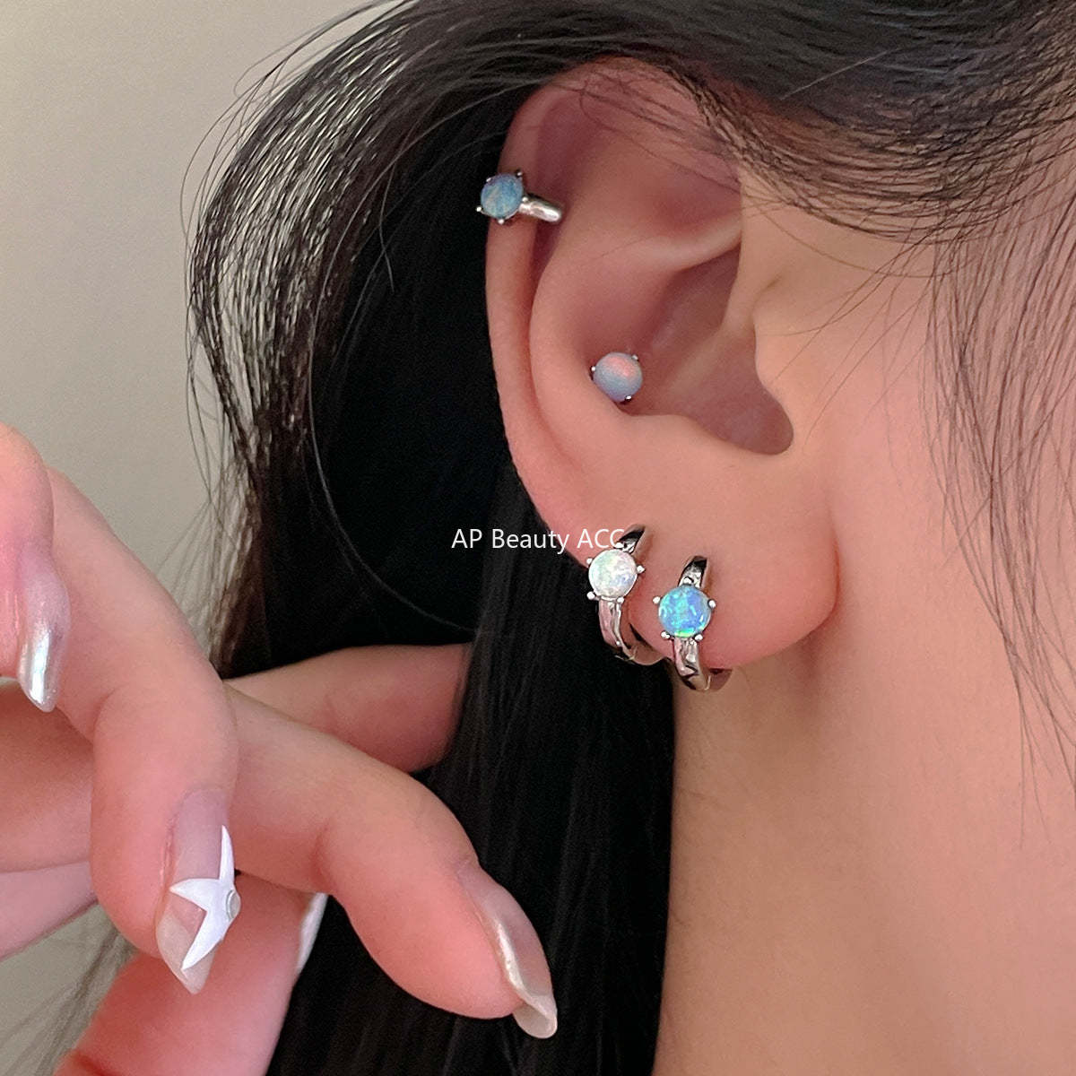 A관 - 티타늄 스틸 오팔 링형 일자침 귀걸이 [EH-4089] 25.10-4