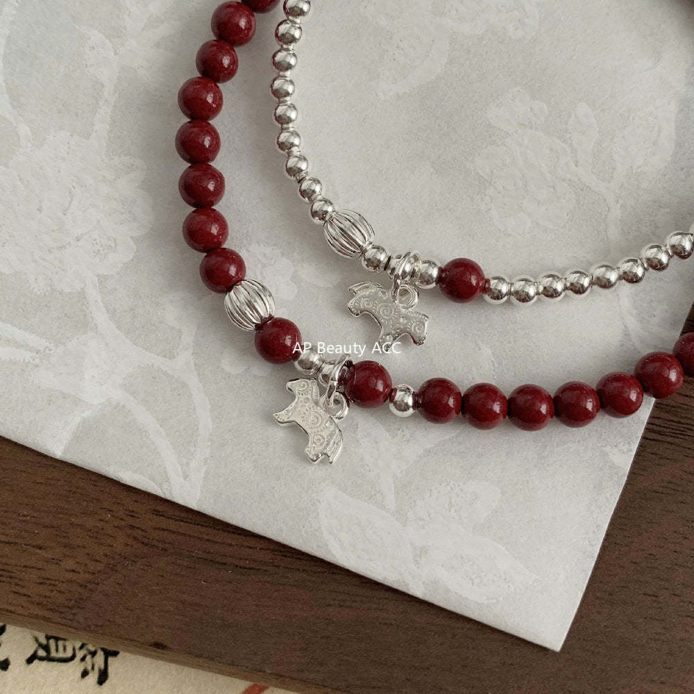 A관 - 말 펜던트 자금사 비즈 핸드메이드 925 실버 팔찌 [1640-1641] 25.12-3