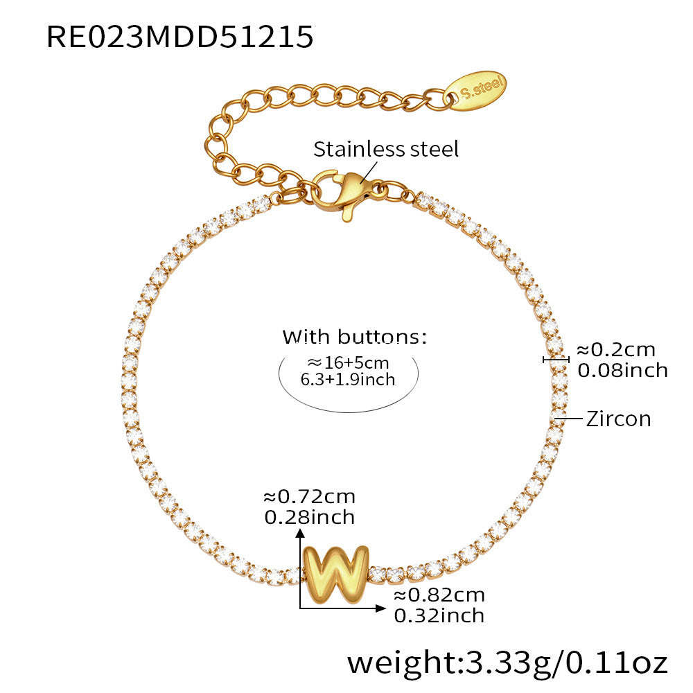 D관 - 스테인리스 스틸 18K 도금 알파벳 큐빅 팔찌 [RE023] 25.12-3