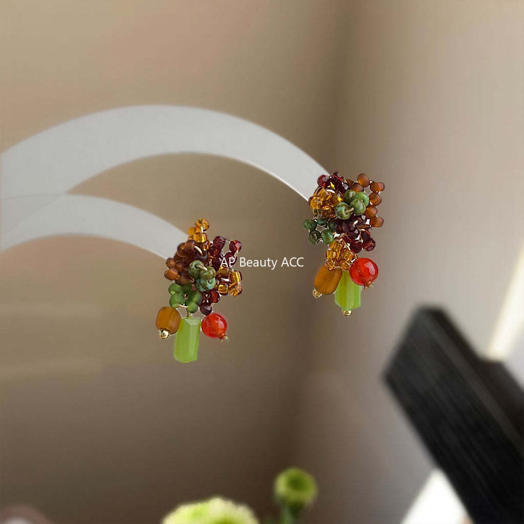 C관 - 핸드메이드 쌀알 비즈 플라워 925 은침 귀걸이 [S269] 25.09-4