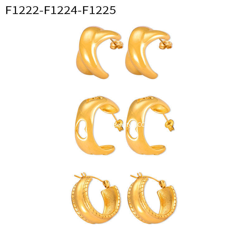 D관 - 티타늄 스틸 크로스 디자인 18K 도금 기하학적 세련된 귀걸이 [F1222-F1224-5] 24.05-2