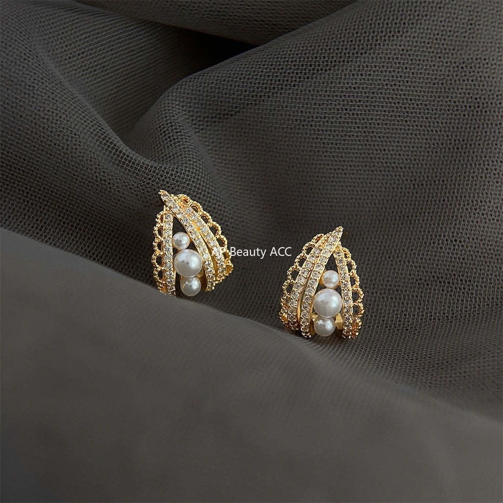 C관 - 14K 도금 물결 무늬 우아한 귀걸이 [4246] 24.06-3