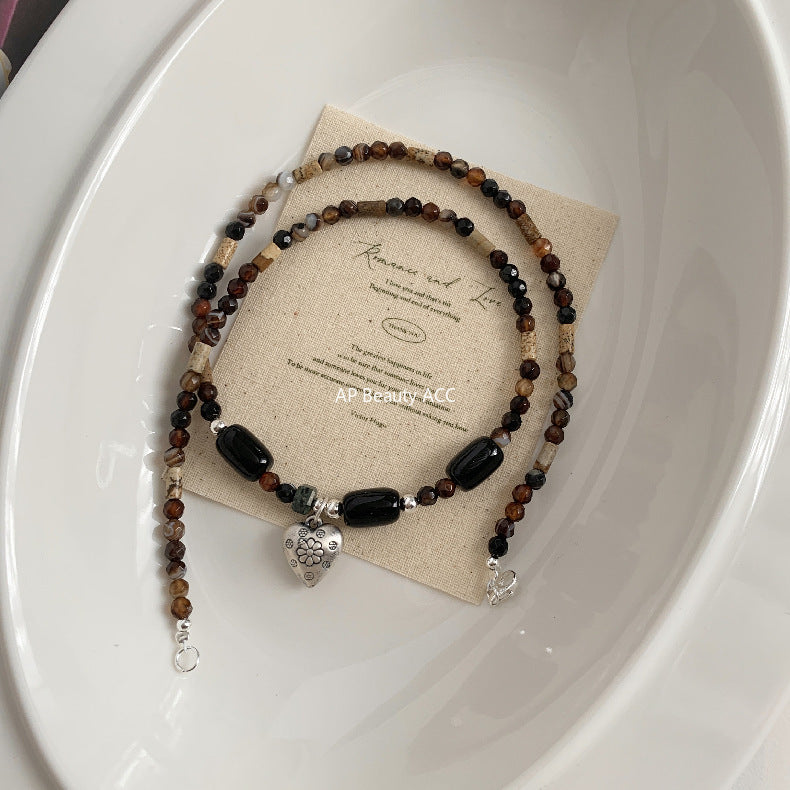 A관 - 925 실버 비즈 하트 플라워 펜던트 천연석 핸드메이드 목걸이 [1607] 25.11-2