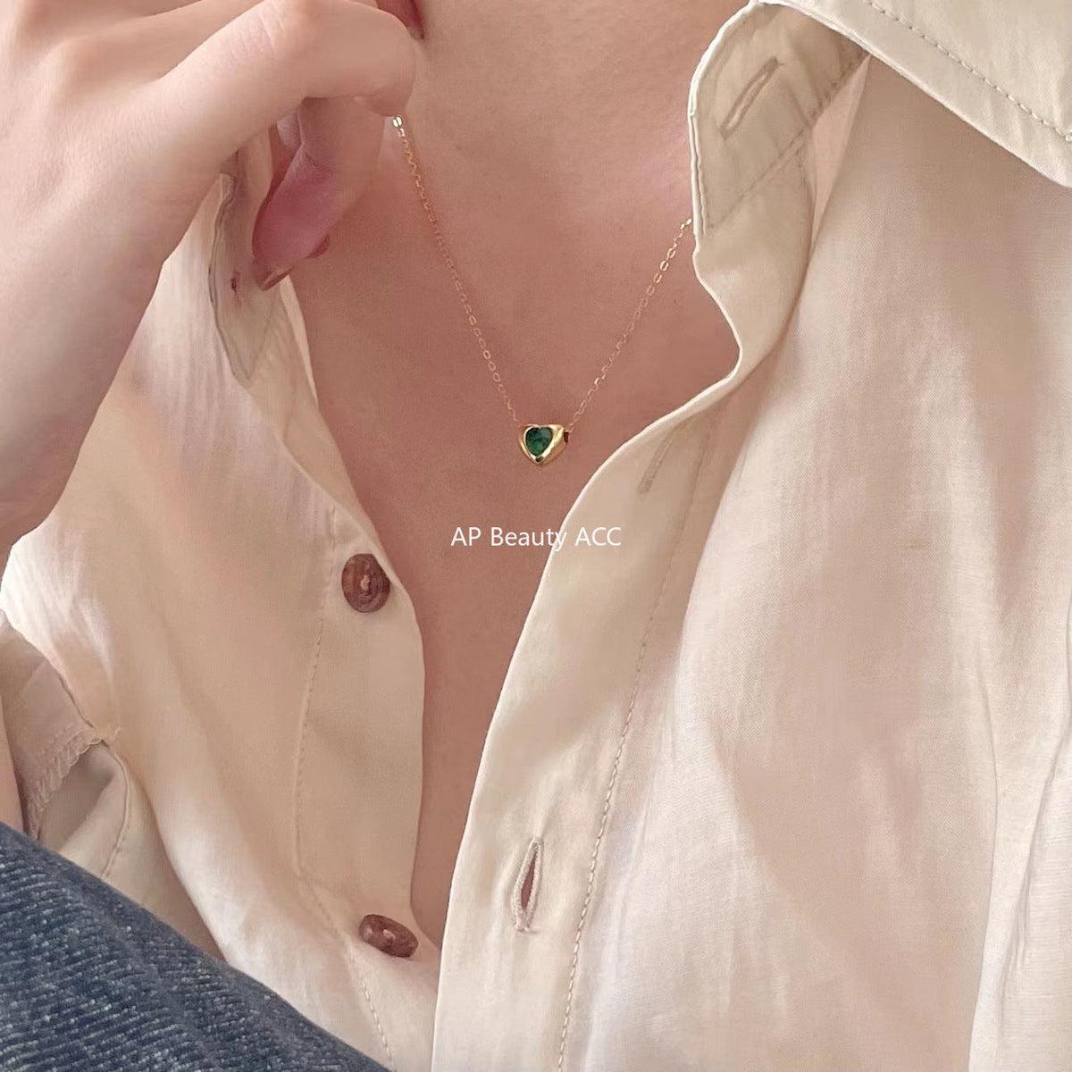 F관 - 925 실버 하트 그린 큐빅 펜던트 목걸이 [B1084] 25.11-2