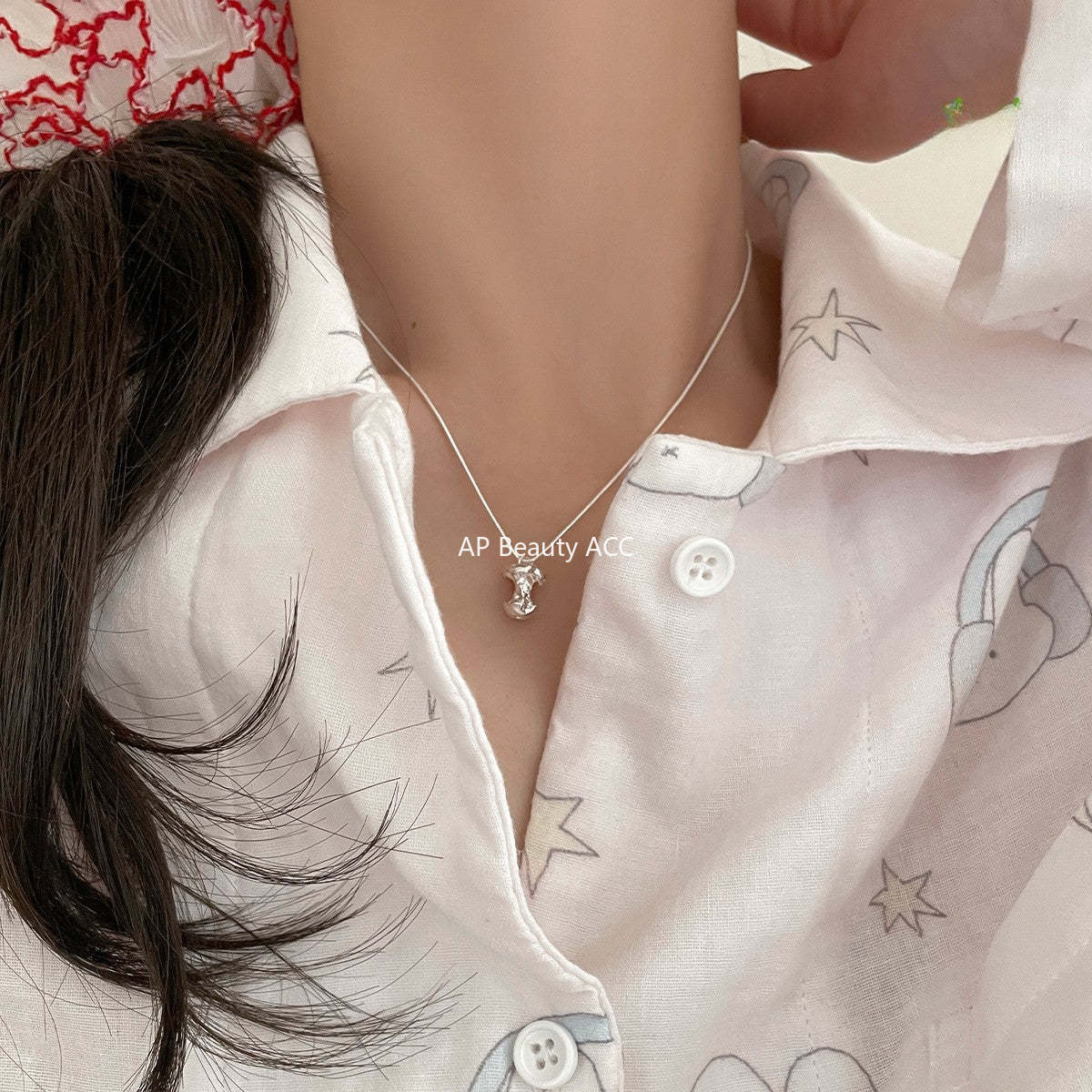 A관 - 925 실버 베어 문 사과 펜던트 목걸이 [XL-1110] 25.05-5