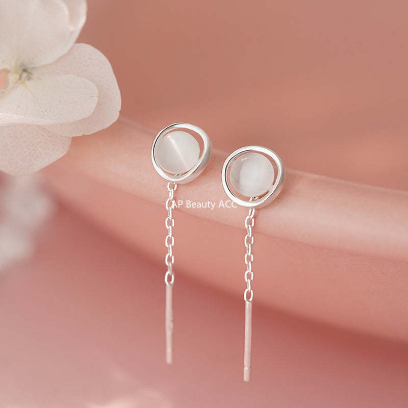 B관 - 999 실버 원형 묘안석 드롭 귀걸이 [YC8417E] 25.10-5