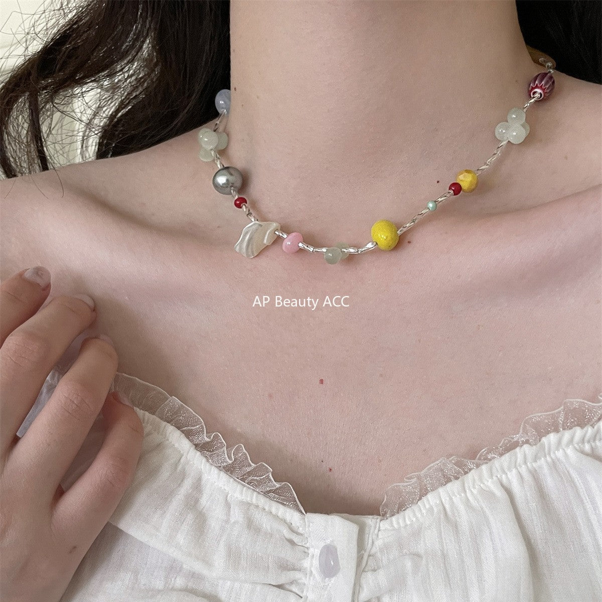 A관 - 컬러 원석 자개 비즈 목걸이 [XL-1215] 25.10-1