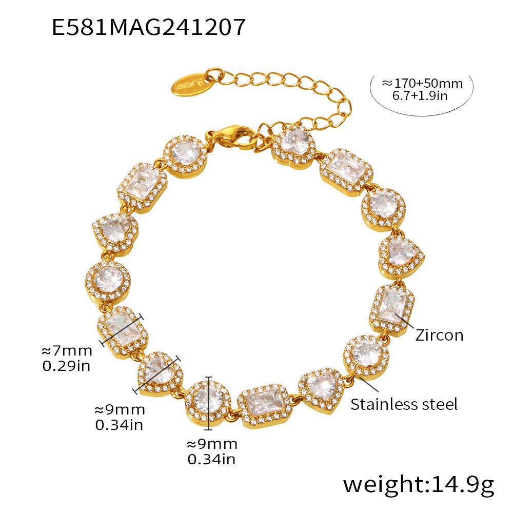 D관 - 18K 골드 도금 스테인리스 스틸 핸드메이드 큐빅 팔찌 [E575-E582] 24.12-2