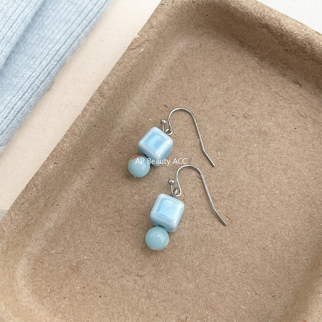 C관 - 세라믹 천연석 핸드메이드 후크형 귀걸이 [5779] 25.04-1