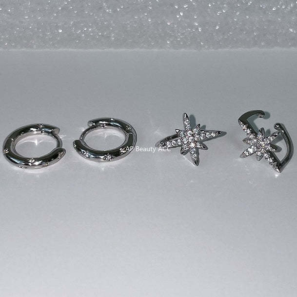 A관 - 925 은침 사각별 큐빅 피어싱 링 귀걸이 [EH-3972] 25.10-5