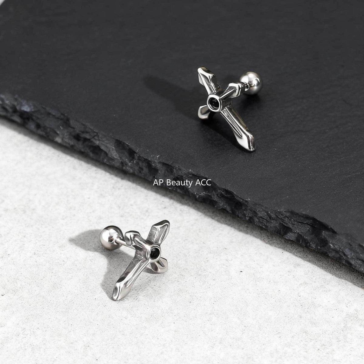 G관 - 스테인리스 스틸 십자가 피어싱 귀걸이 [ES-745] 25.12-2