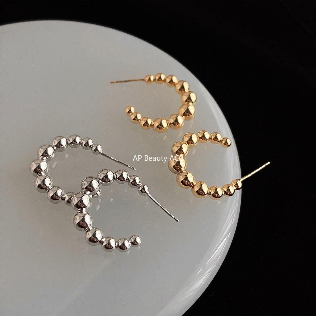 C관 - 차분한 스타일 C자형 고급 원형 귀걸이 은침 귀걸이 [3273-3274] 24.03-5