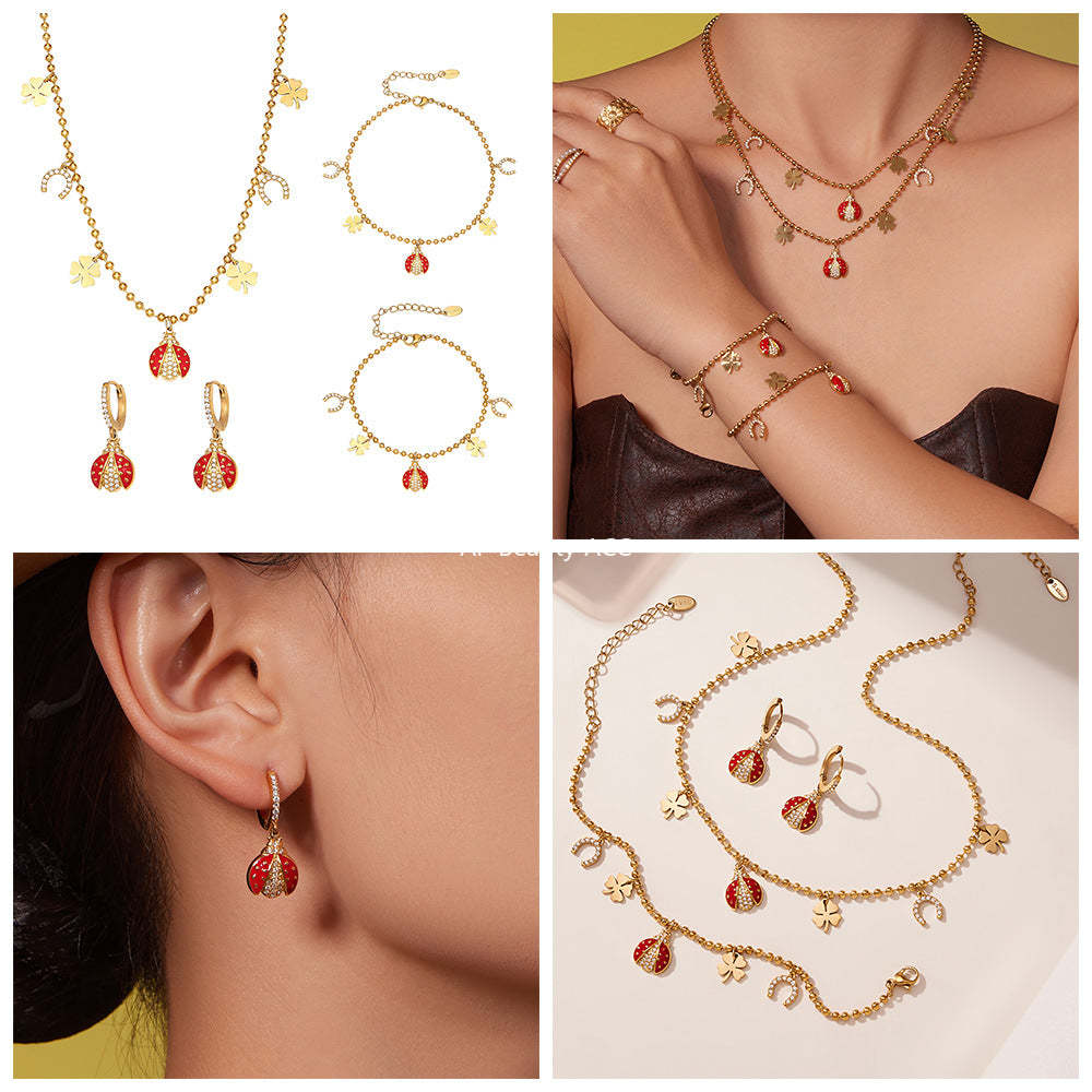 D관 - 스테인리스 스틸 무당벌레 큐빅 펜던트 목걸이 귀걸이 팔찌 발찌 [TXP479] 25.11-4