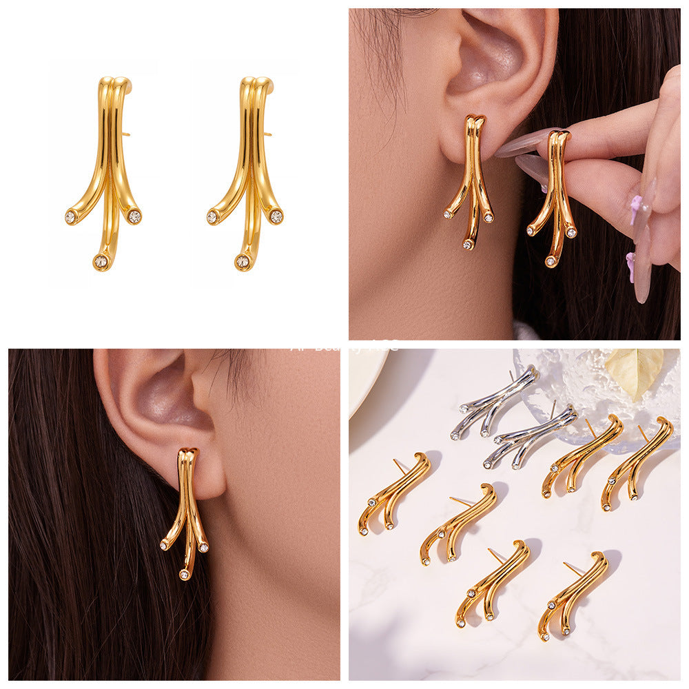 D관 - 미니 큐빅 물줄기 나무가지 모양 귀걸이 [F811] 25.11-1