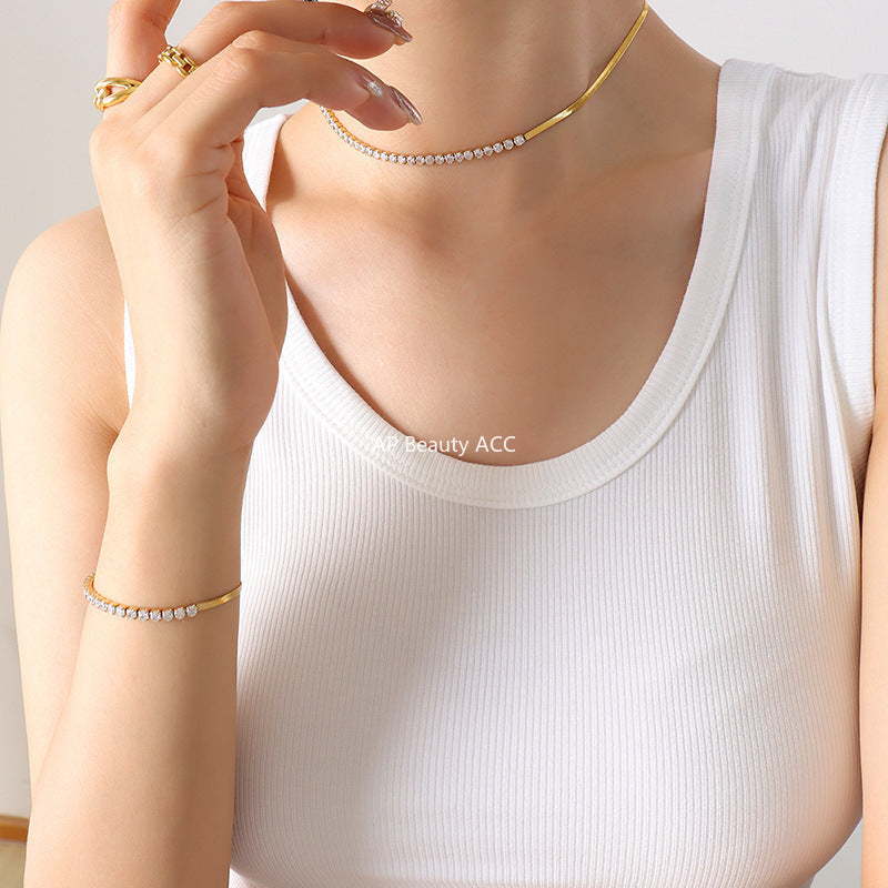 D관 - 티타늄 스틸 큐빅 블레이드 체인 목걸이 팔찌 [P281-E326] 25.11-2