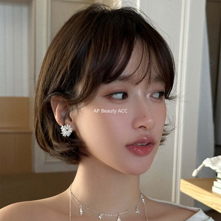 A관 - 눈꽃 플라워 모양 큐빅 진주 귀걸이 [EH-4048] 25.12-1