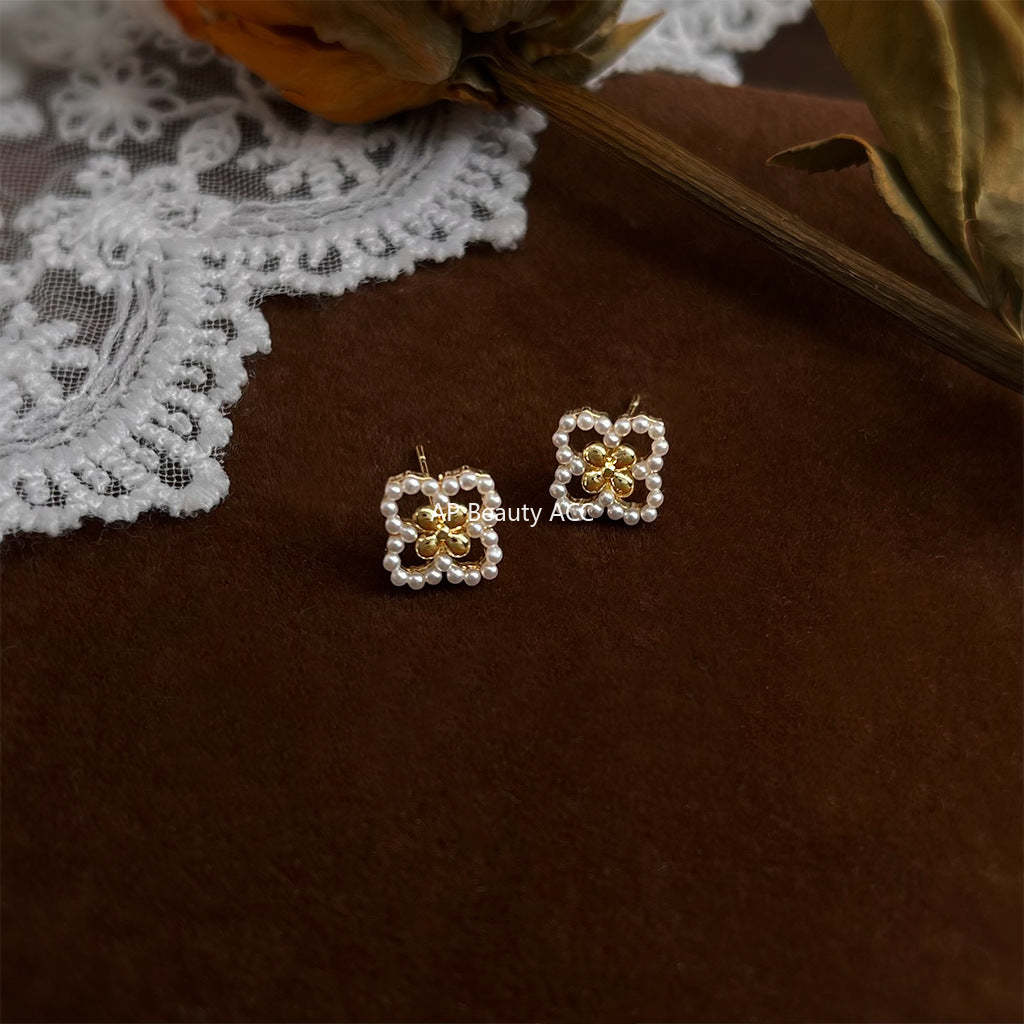 C관 - 14K 도금 925 은침 네잎클로버 디자인 귀걸이 [5468] 25.02-2