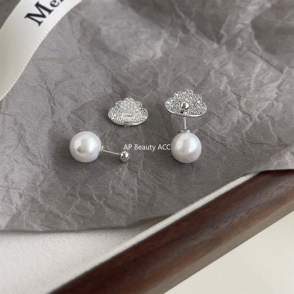 C관 - 미니 큐빅 흰 구름 은침 귀걸이 개성 있는 인스타그램 스타일 귀걸이 [4039] 24.05-2