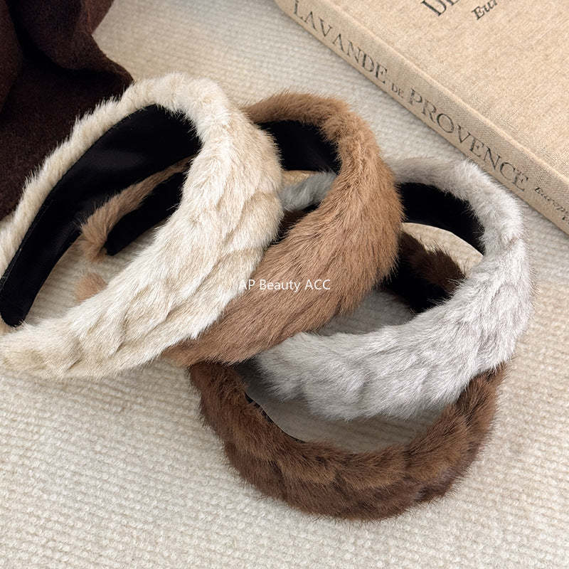 E관 - 단색 퍼 소재 땋은 디자인 머리띠 [27765] 25.12-2