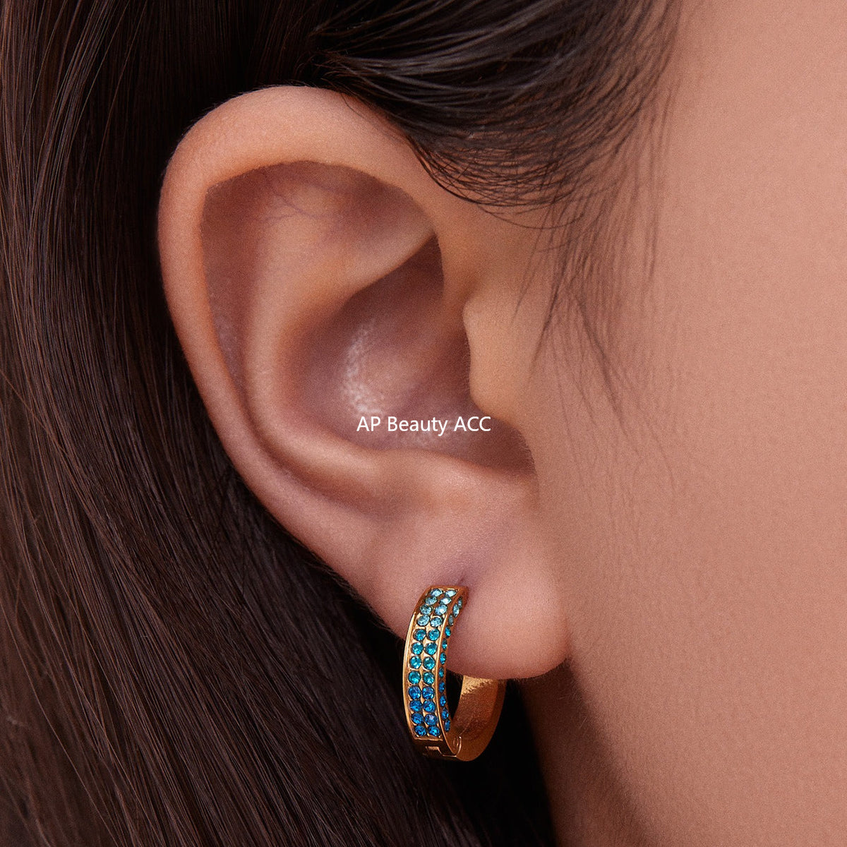 D관 - 스테인리스 컬러 큐빅 18K 도금 후프 링 귀걸이 [F930] 25.11-2