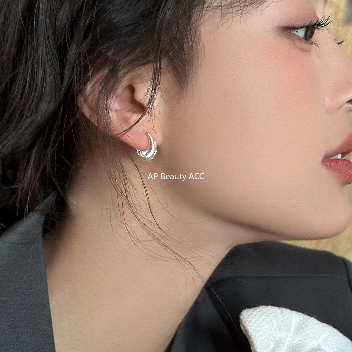 A관 - 세로 줄무늬 팔각별 큐빅 후프 귀걸이 [EH-4097] 25.12-1