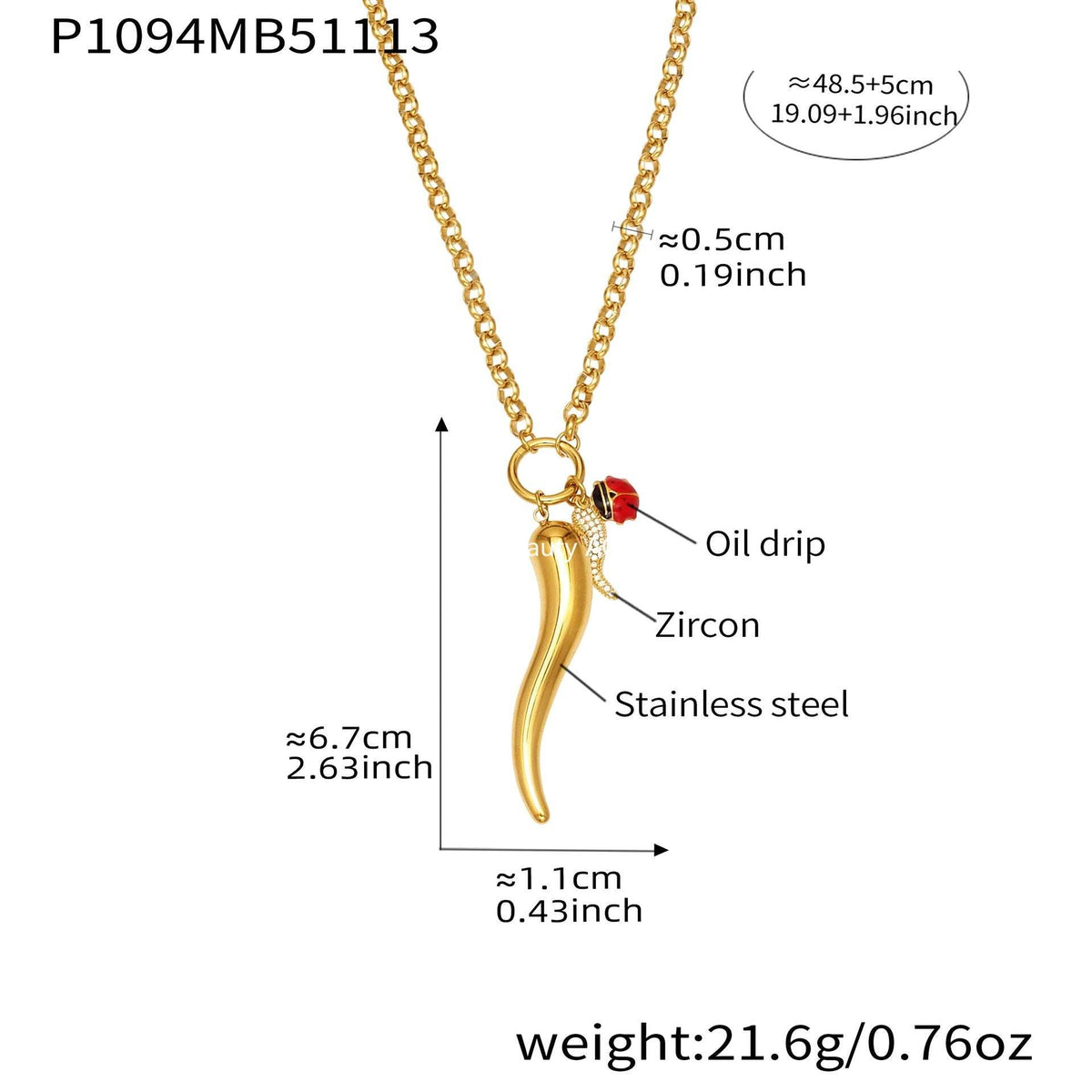 D관 - 고추 모양 펜던트 큐빅 18K 도금 스테인리스 목걸이 [P1094] 25.11-3