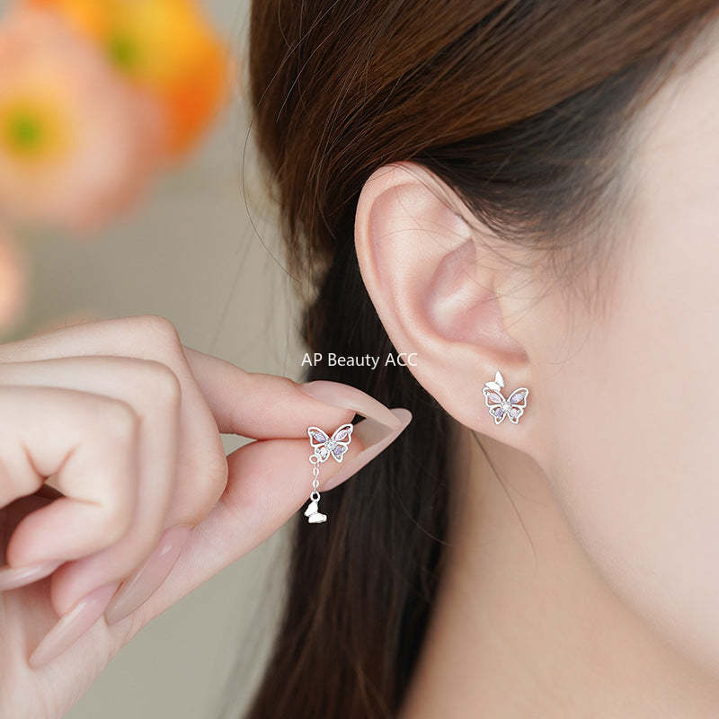 B관 - 999 실버 나비 태슬 플라워 큐빅 디자인 귀걸이 [YC3467E_1] 25.11-3