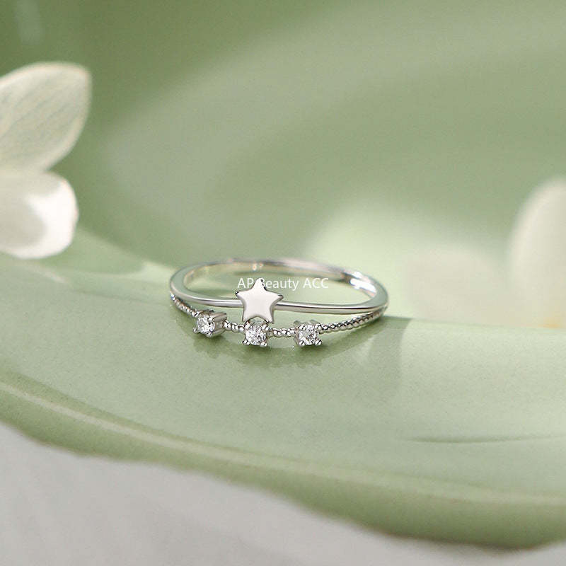 B관 - 999 실버 더블 레이어 별 큐빅 반지 [YC5053R_1] 25.09-4