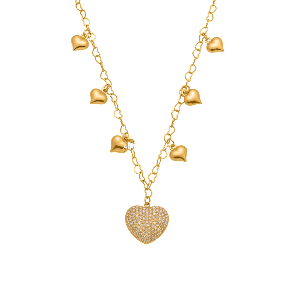 D관 - 스테인리스 스틸 하트 큐빅 펜던트 체인 목걸이 [P074] 25.10-1