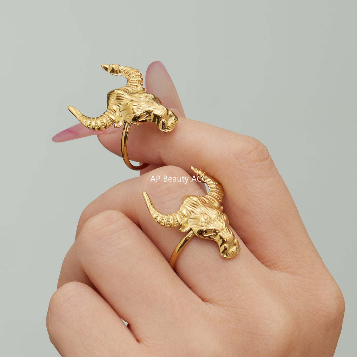 D관 - 스테인리스 스틸 18K 도금 황소 디자인 오픈형 반지 [A668-A689-A670] 25.12-3