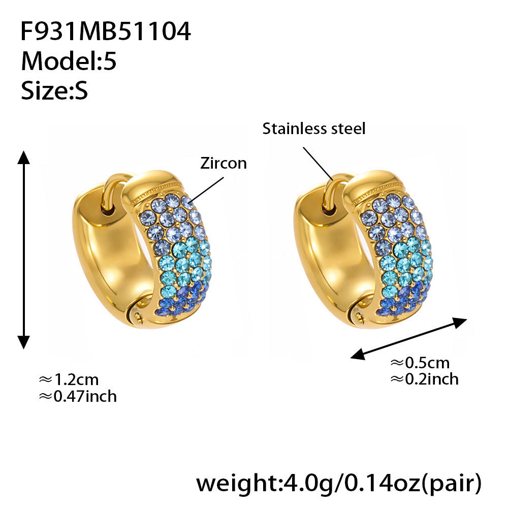 D관 - 스테인리스 컬러 믹스 큐빅 18K 도금 후프 링 귀걸이 [F931] 25.11-2