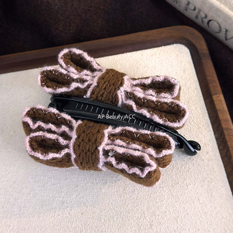 E관 - 니트 더블 레이어 리본 바나나 집게핀 [27758] 25.12-1