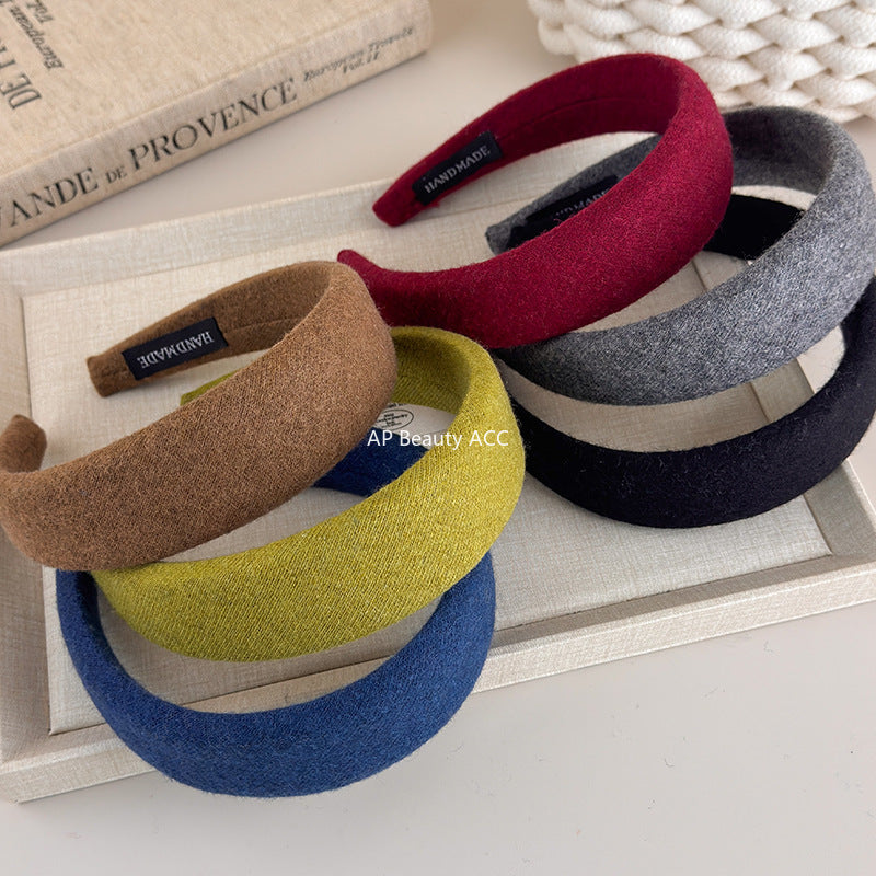 E관 - 컬러 울 패브릭 쿠션 와이드 머리띠 [27562] 25.10-3