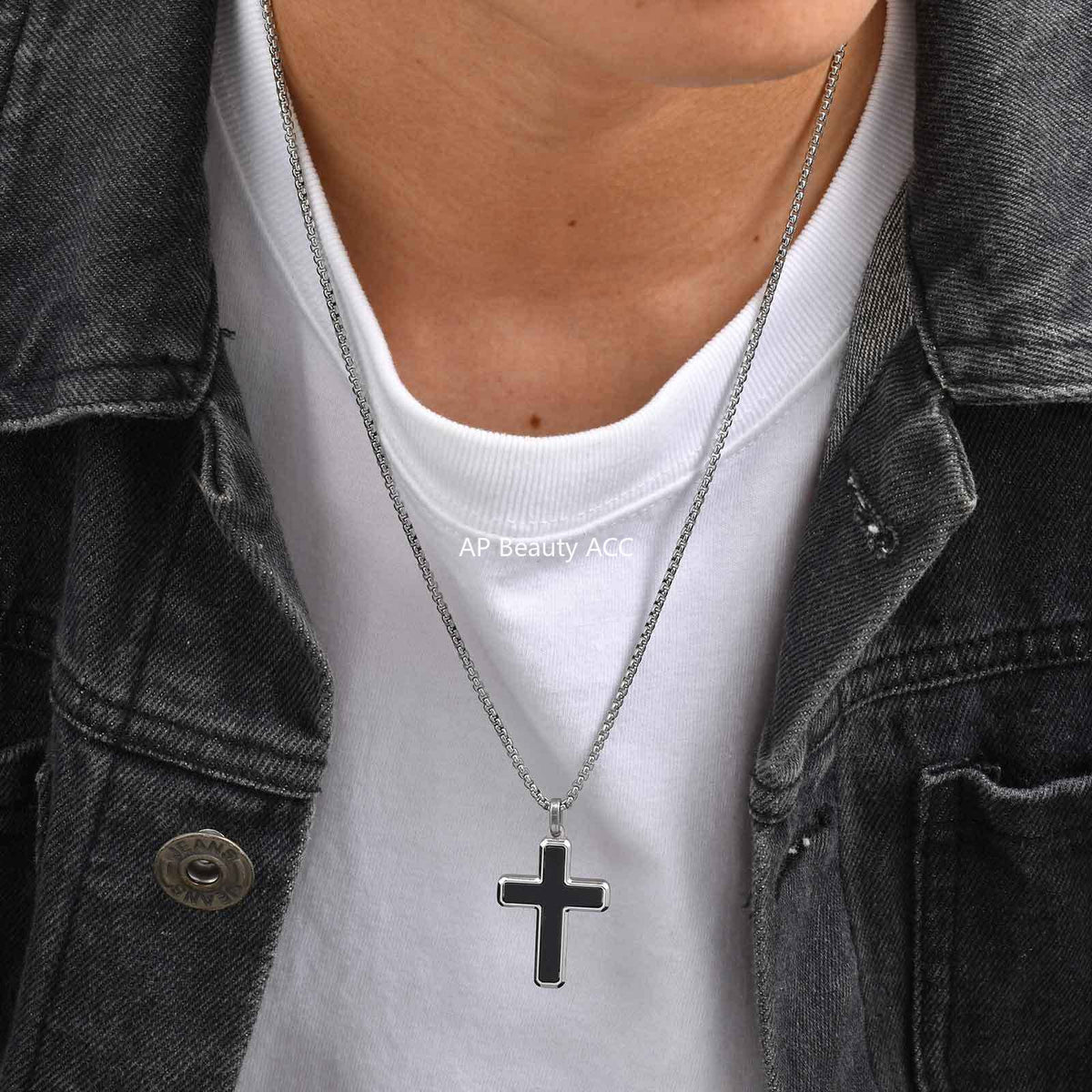 G관 - 스테인리스 스틸 십자가 터키석 호안석 펜던트 목걸이 [PN-2224] 25.12-2