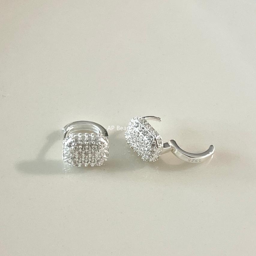 F관 - 925 실버 스퀘어 풀 큐빅 귀걸이 [C1028] 25.11-2