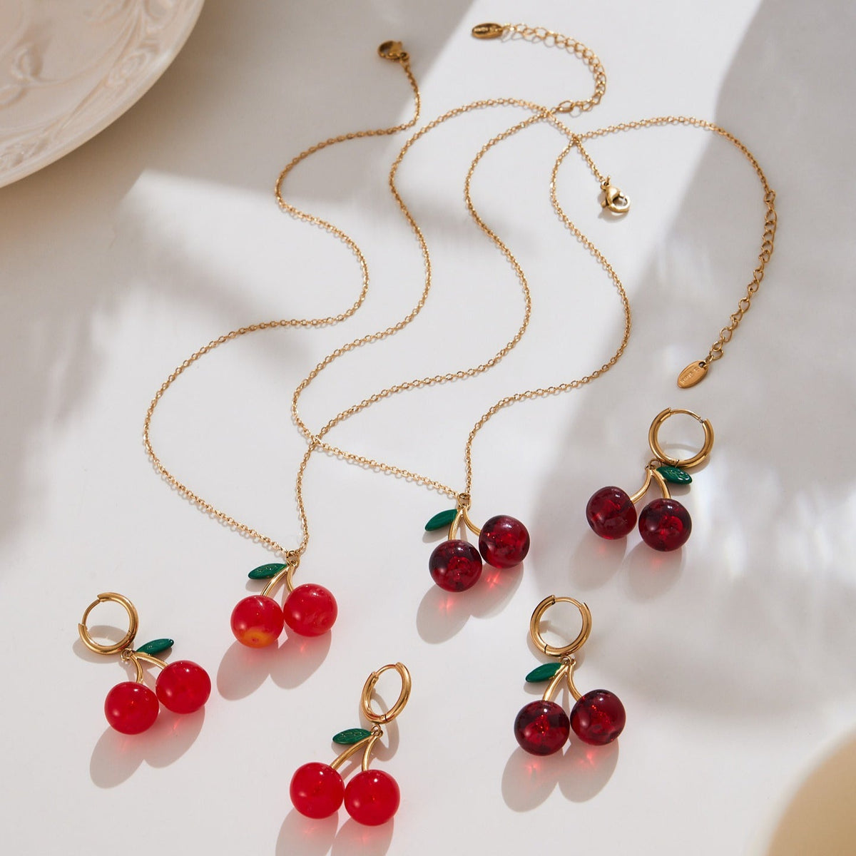 D관 - 스테인리스 스틸 체리 과일 펜던트 목걸이 귀걸이 [TXP423-TXF423] 25.10-2
