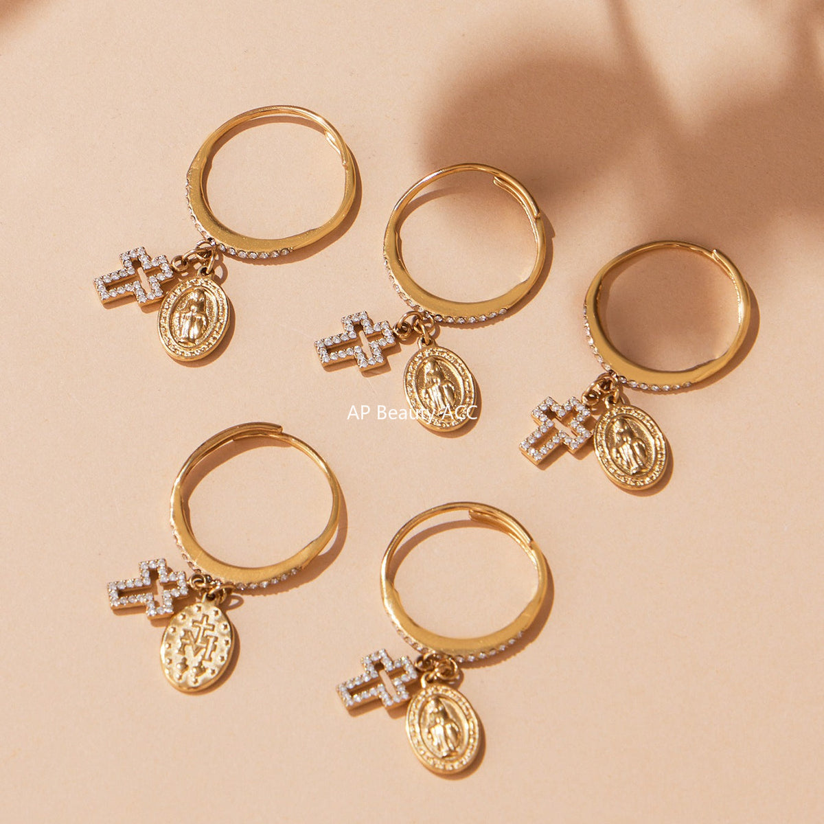 D관 - 18K 도금 스테인리스 스틸 십자가 큐빅 오픈형 반지 [A569-A572-A649] 25.10-1