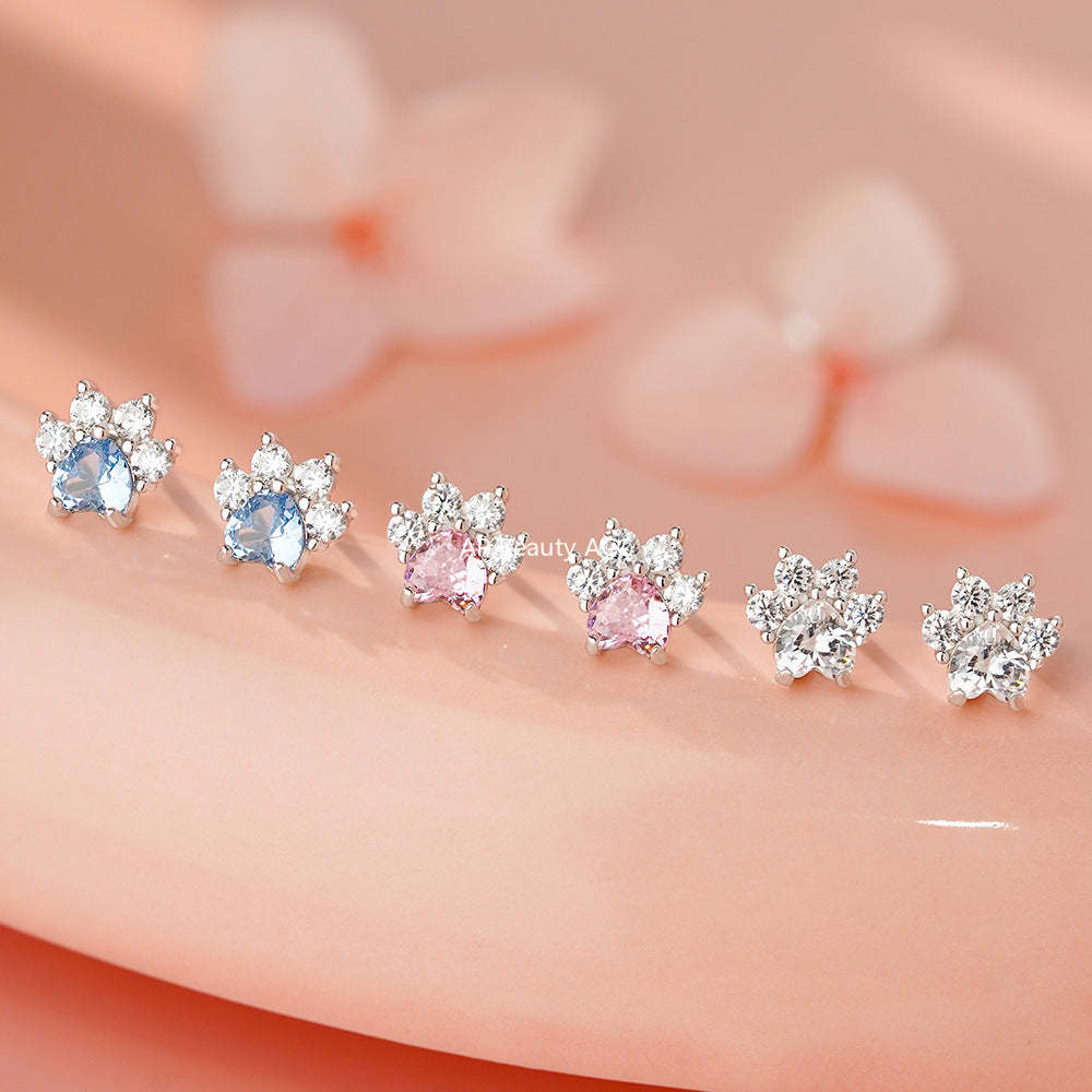 B관 - 999 실버 고양이 발 모양 큐빅 귀걸이 [YC2285E_1] 25.12-1