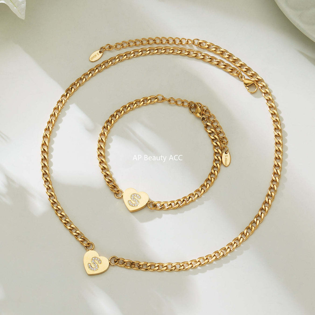 D관 - 스테인리스 스틸 하트 알파벳 큐빅 18K 도금 펜던트 목걸이 [RP021] 25.12-1