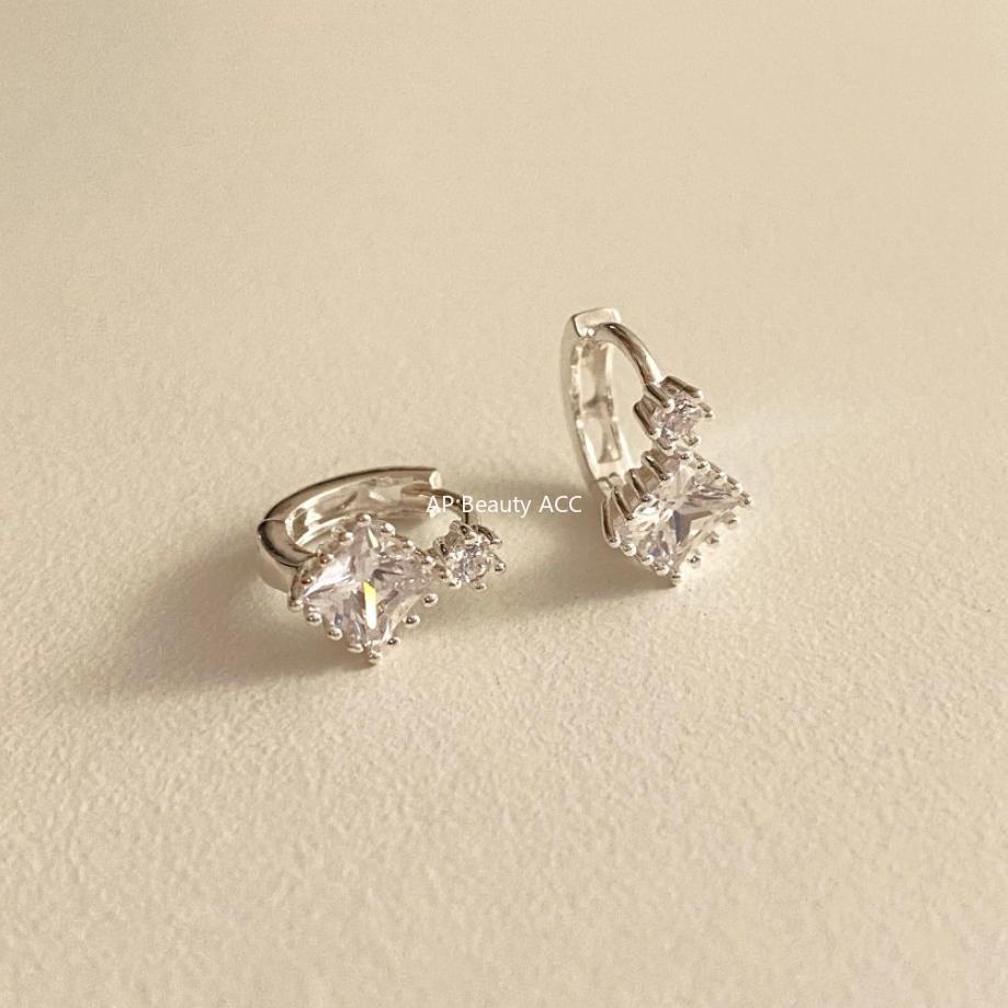 F관 - 925 실버 스퀘어 큐빅 후프 귀걸이 [C1029] 25.11-2