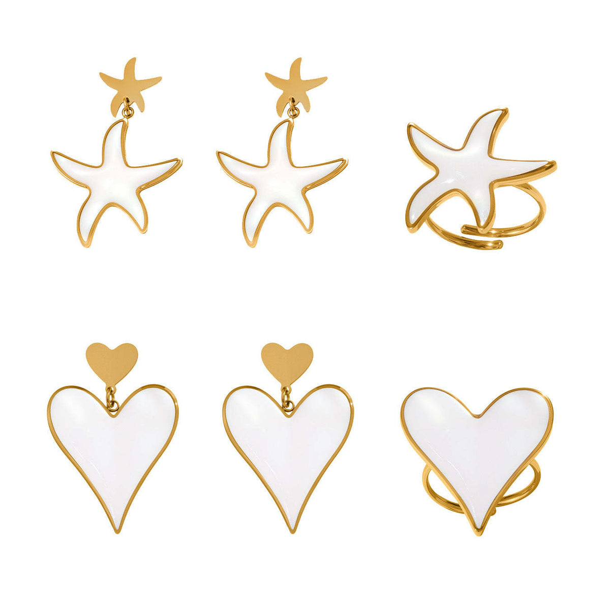 D관 - 천연 자개 에나멜 하트 별 펜던트 스테인리스 스틸 귀걸이 반지 [TXF410] 25.09-4
