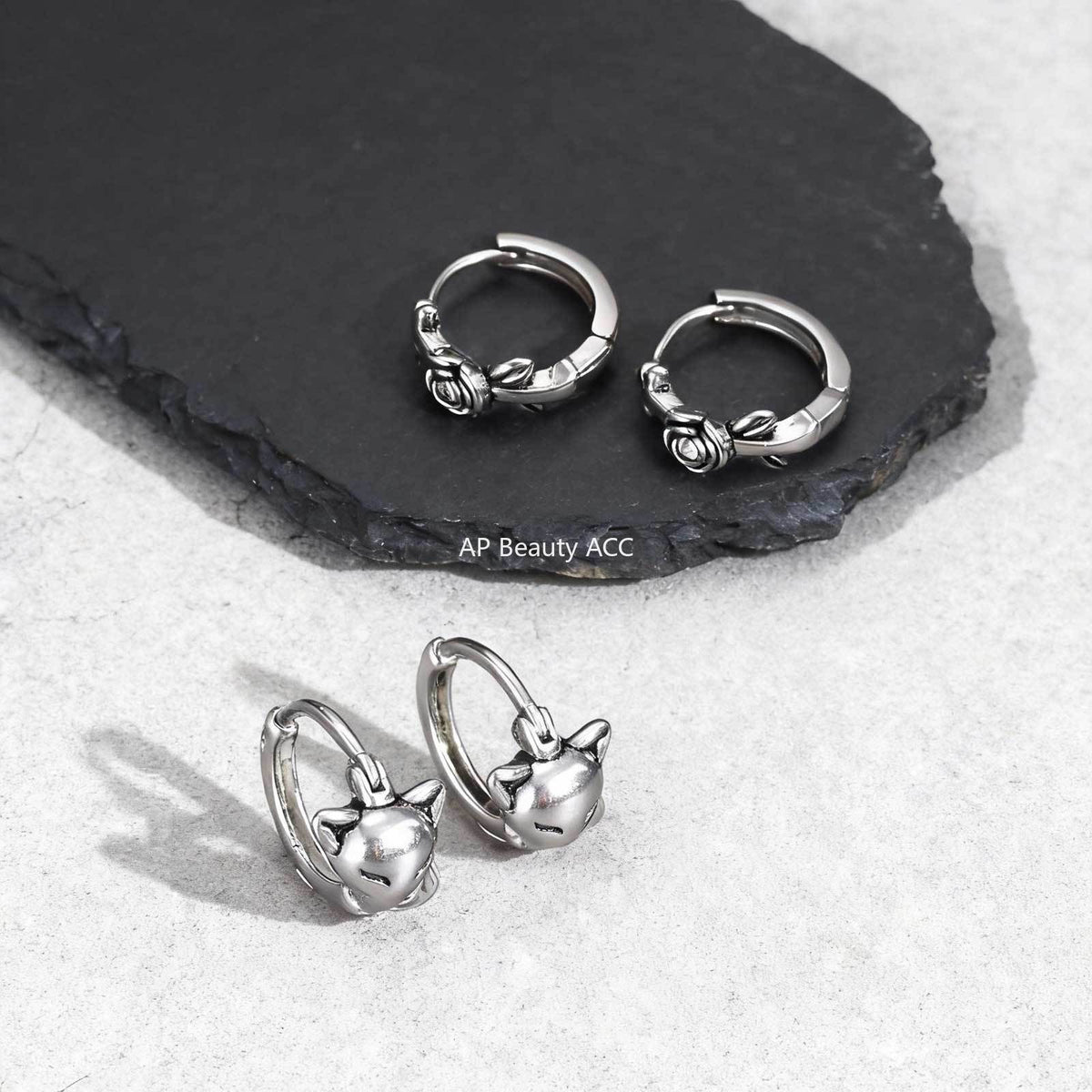 G관 - 여우 로즈 디자인 스테인리스 스틸 귀걸이 [EH-821] 25.12-2