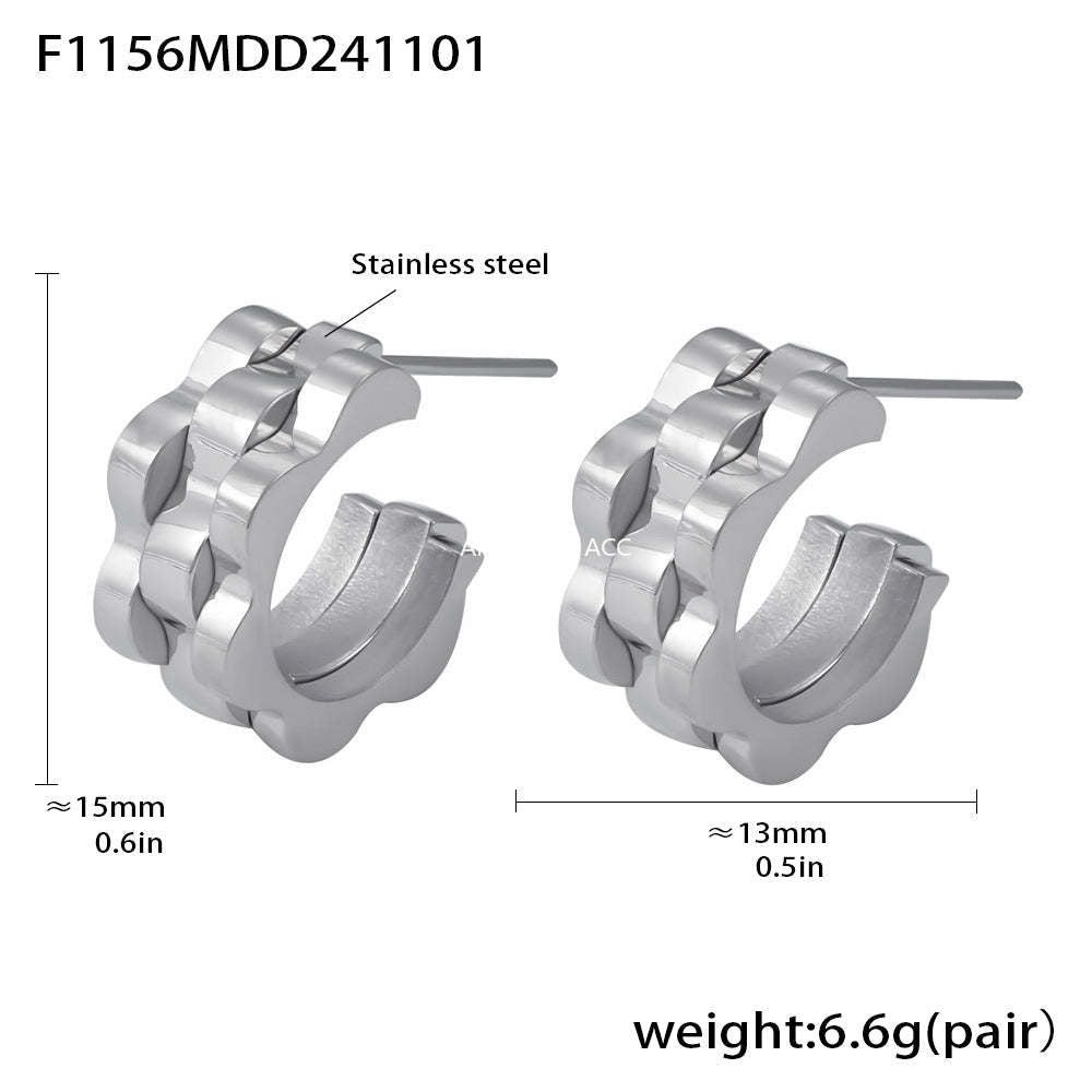 D관 - 트렌디 스트랩 텍스처 C형 스테인리스 스틸 18K 도금 귀걸이 [F1156] 24.11-2