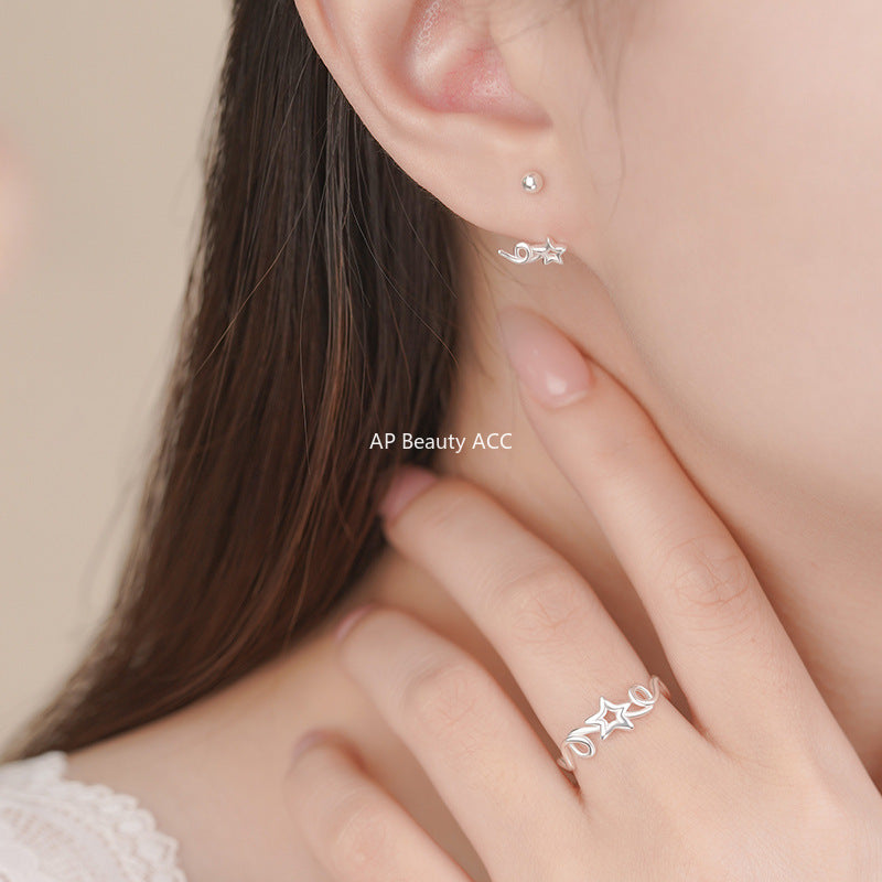 B관 - 925 실버 별 디자인 피어싱 귀걸이 반지 [YC3816R_1 YC3495E_1] 25.10-3