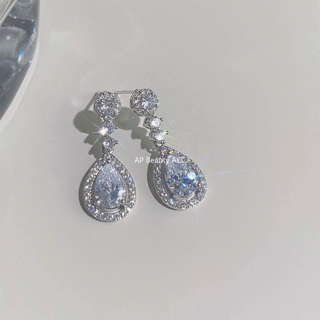 C관 - 미니 큐빅 우아한 긴 물방울 은침 귀걸이 [3884] 24.04-4