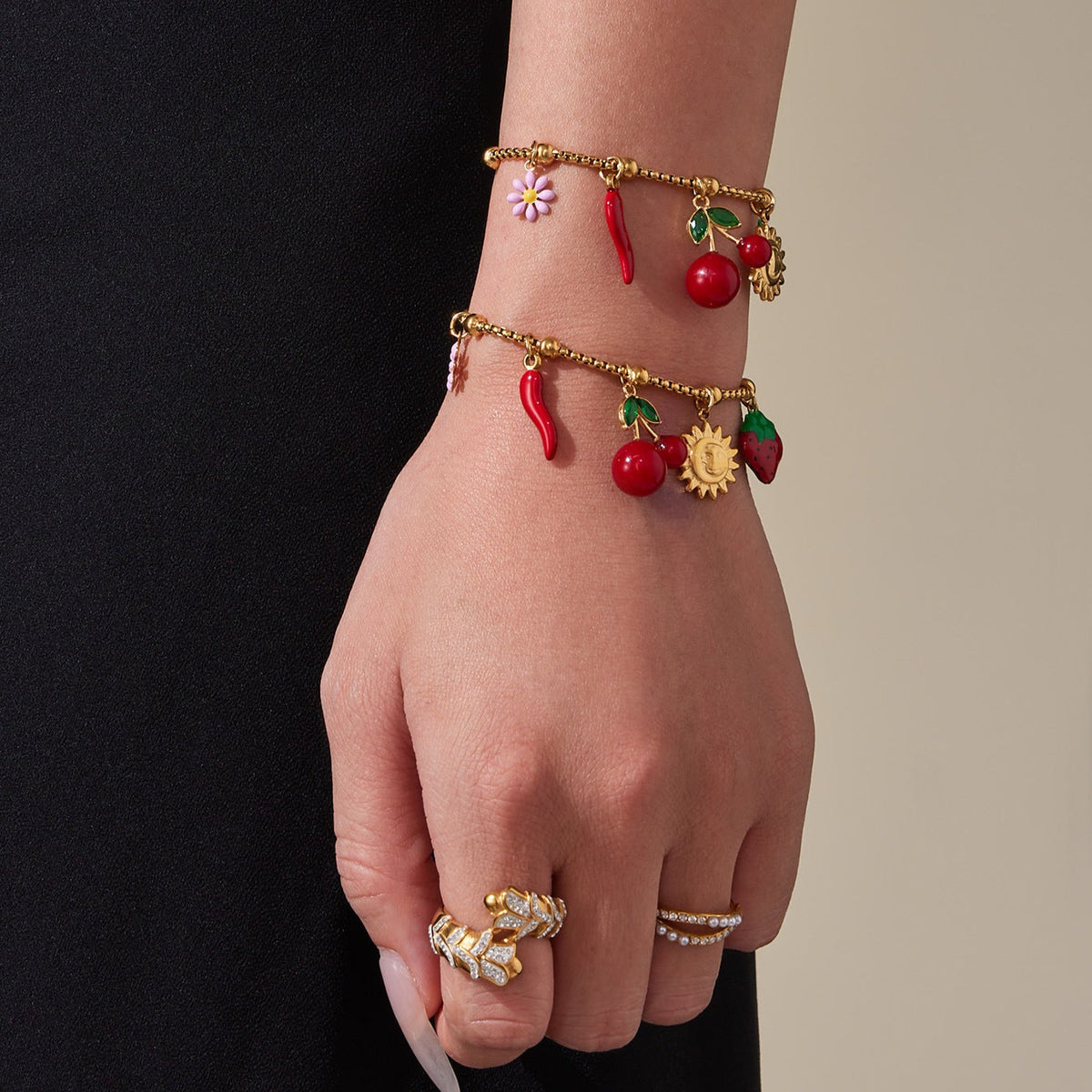 D관 - 18K 도금 스테인리스 스틸 체리 플라워 펜던트 목걸이 팔찌 [TXP449] 25.10-4