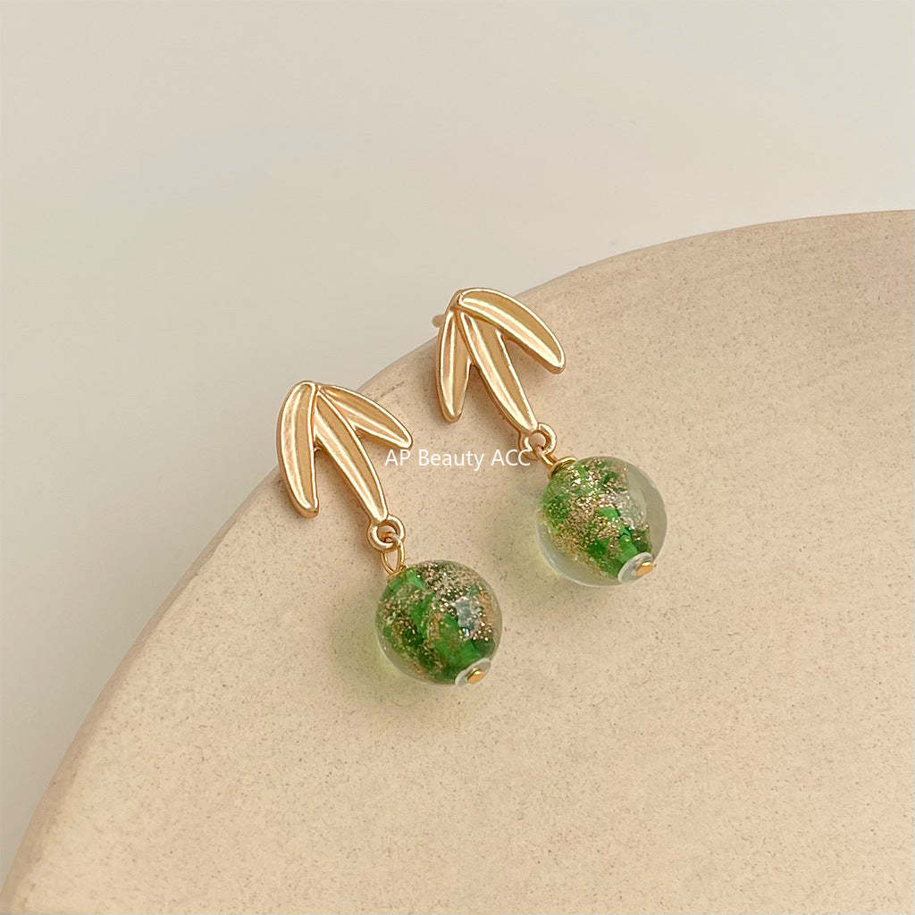 C관 - 대나무 컬러 글래스 핸드메이드 귀걸이 [5590] 25.02-3