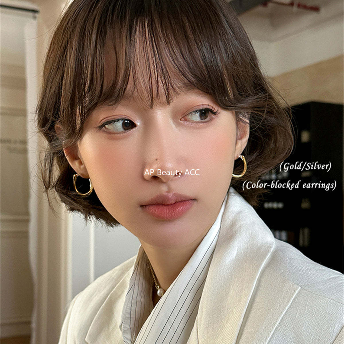 A관 - 투톤 컬러 레이어드 925 은침 귀걸이 [EH-4012] 25.09-2