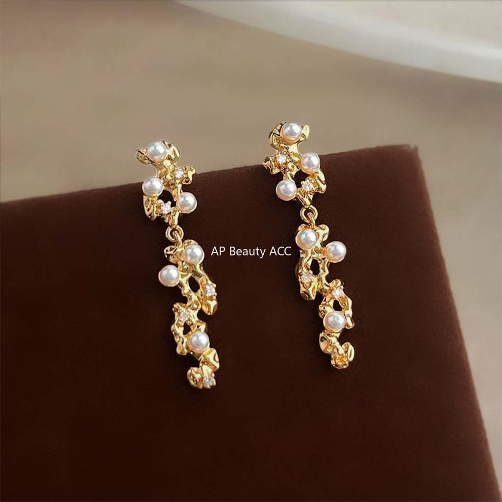 C관 - 롱 디자인 큐빅 925 은침 14K 도금 귀걸이 [6849] 25.09-4